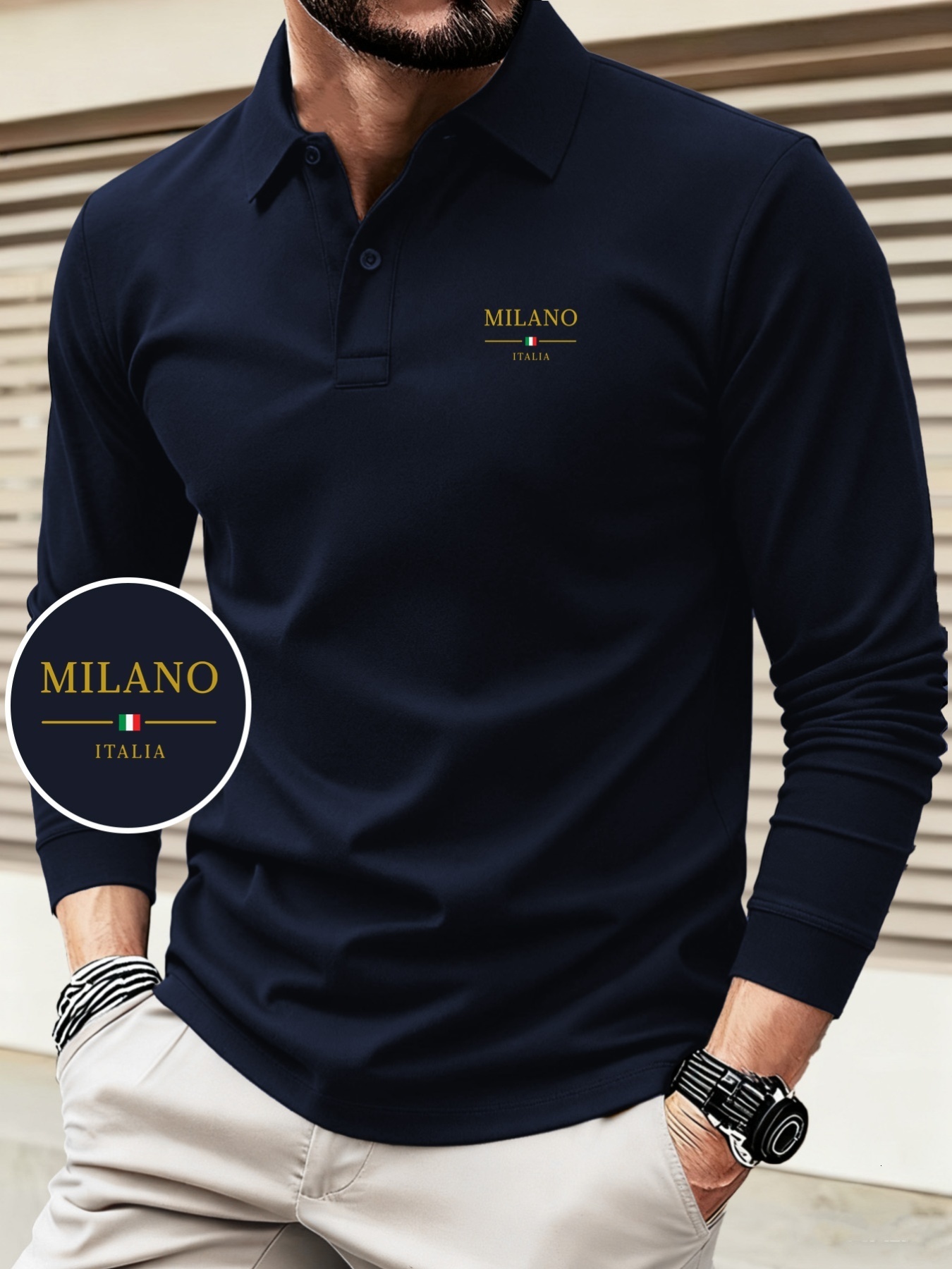 Designer Simple pattern print 2026 autumn winter new long sleeve POLO shirt contrasting color design fashionable and high end 70