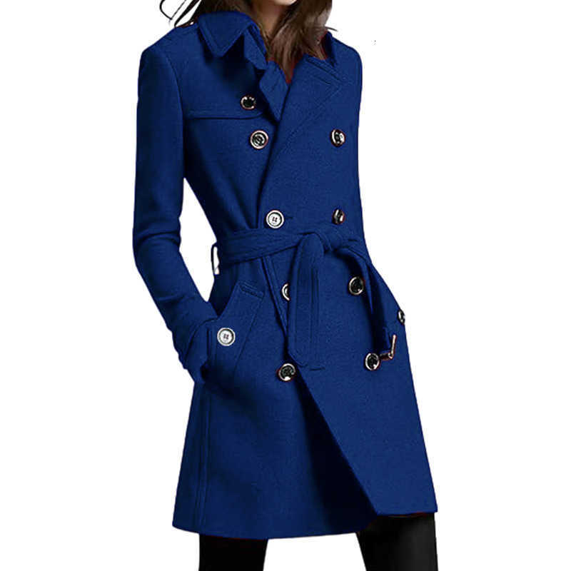 Trench Coat Wool Blends Women's Double Breasted Lining Belt Shoulder Badge Casual Coats Streetwear Women's Clothing D260909