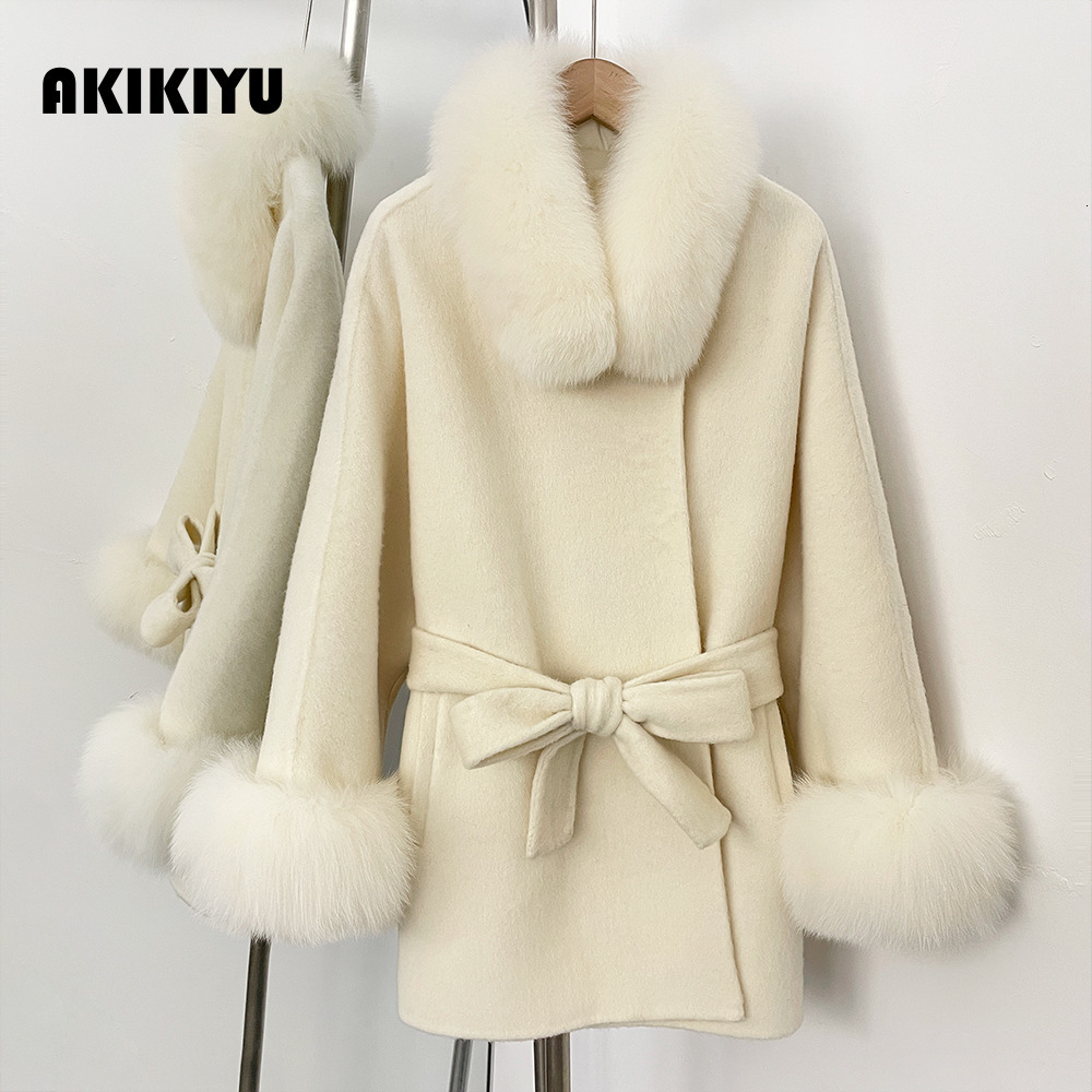 Belted Waist Elegant Winter Luxury Woolen Outerwear Female 2026 New Women's Wool Coat Large Real Fox Fur Collar And Cuffs