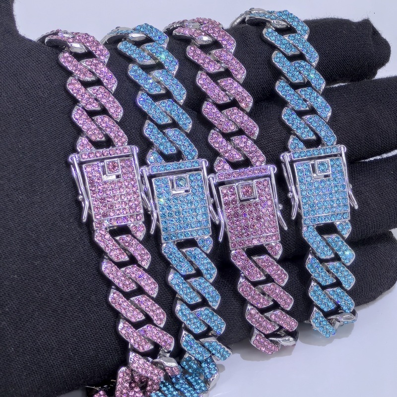 Europe North America 14mm Diamond Full Drill 925 Silver Men's Necklace Trendy Cool Cross-Border Hip-Hop Style Cuban Chain