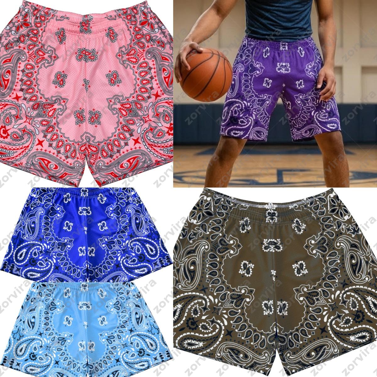 Designer unisexe Paisley Bandana imprimé short en maille lâche cordon de serrage taille respirant séchage rapide athlétique basket-ball pantalon