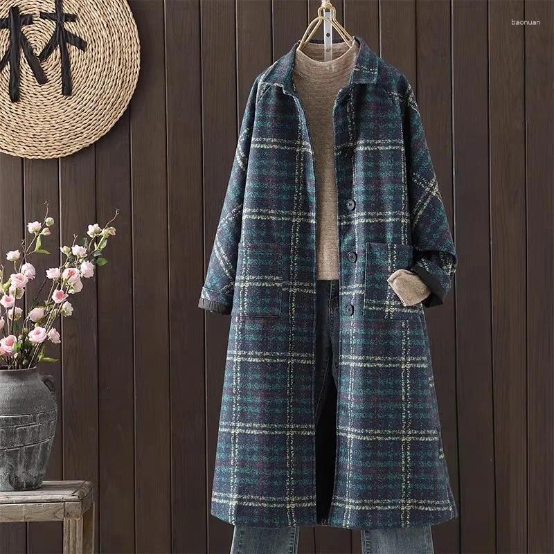 Women's Wool Retro Plaid Woolen Coat Clothing For Women Large Size Top 2026 Autumn And Winter Style Thick Loose Windbreaker Jacket W814 ff