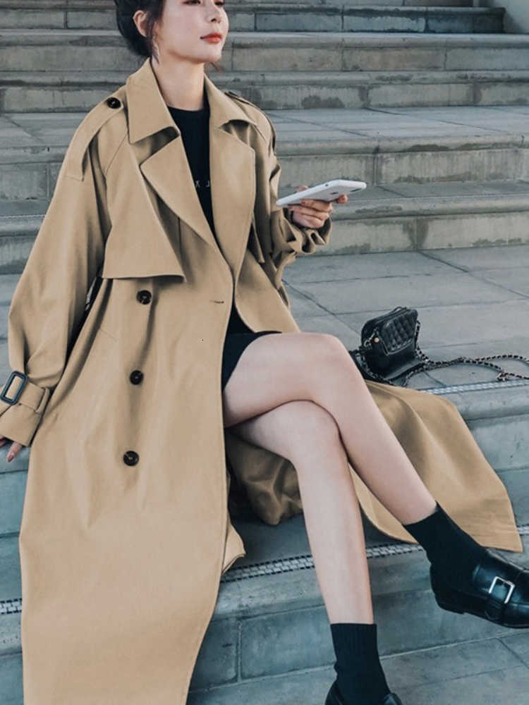 Long 2023 Khaki Spring Fall Trench Coats For Women Elegant Korean Loose Overcoats Casual Fashion Streetwear Windbreaker D260909