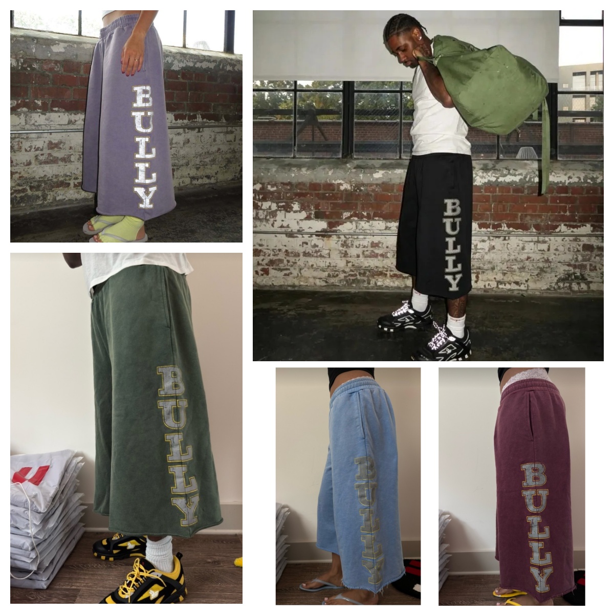 Men's Shorts BULLY Fluorescent Printed 7/8 Vintage Frayed Hem Letter Graphic Loose Fit Street Skateboard Sweat