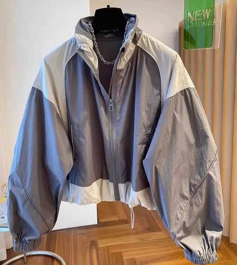 Thin Summer 2026 Casual Spring Clothes Cardigan Women's European Products Spliced Contrasting Color Stand Collar Trend D260909