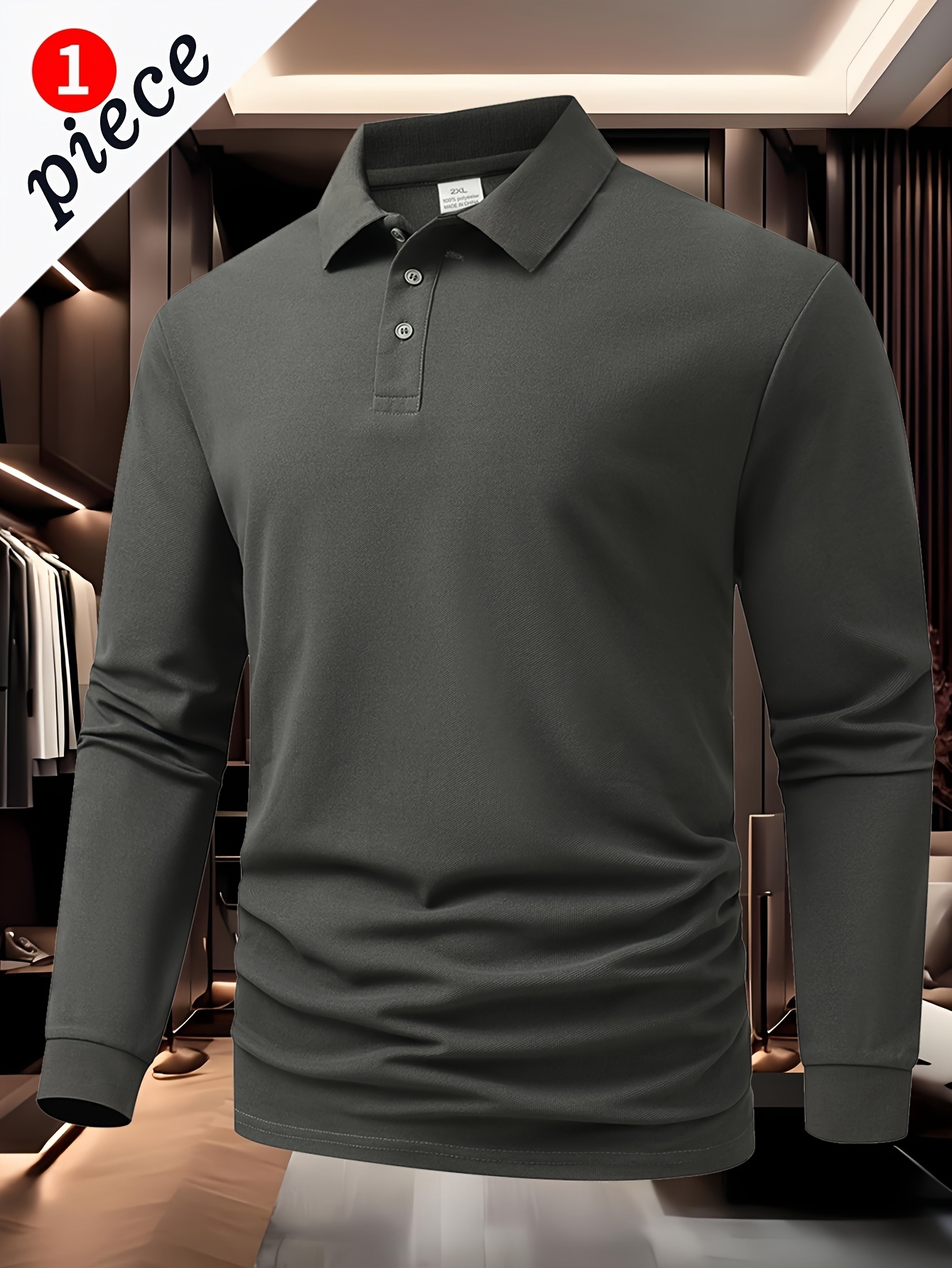 Designer Plus size men's fashion casual long sleeve polo shirt sold individually Perfect for outdoor golf solid color with no prints a versatil