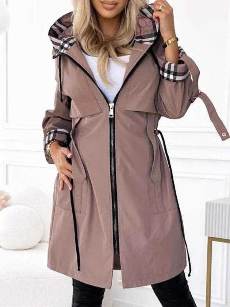 Coat Autumn Winter Casual Women Solid Color Hooded Long Sleeve Zippers Lace-Up Fashion Comfortable Regular Standard Fit D260909