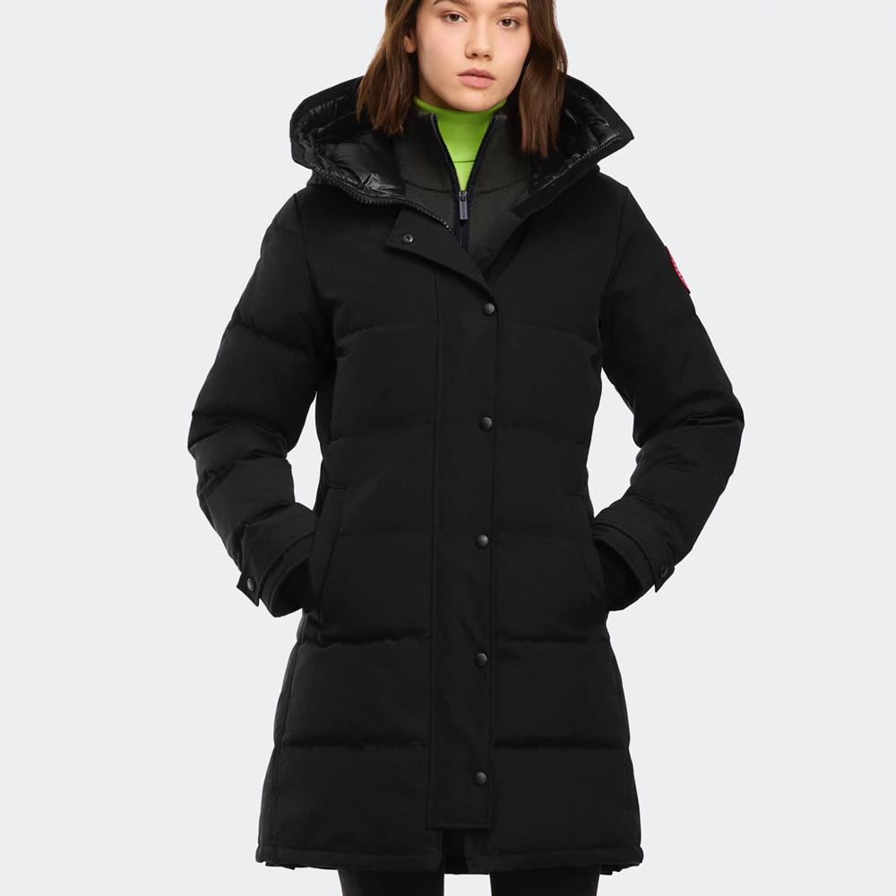 Women Slim Fit Mid Thigh Hooded Down Parka Shelburne Parka Trillium Windproof Water Resistant Urban Winter Down Coat with Snorkel Hood