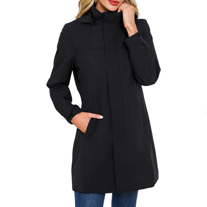 Solid Women's Spring Color Autumn Long Sleeve Lightweight Trench Coat with Detachable Hood Water-Repellent Windbreaker D260909