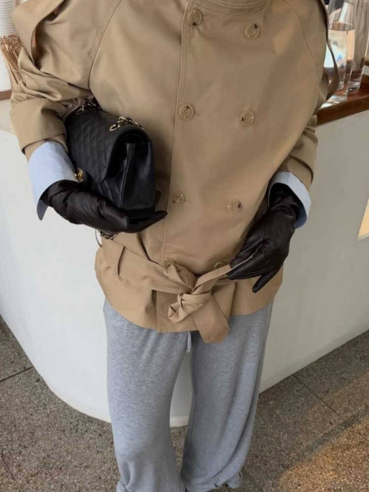 Short Trench Coat Belted Women's Loose Fit Tops Commuter Casual Formal Outerwear Office Daily Wear Spring Windbreaker D260909