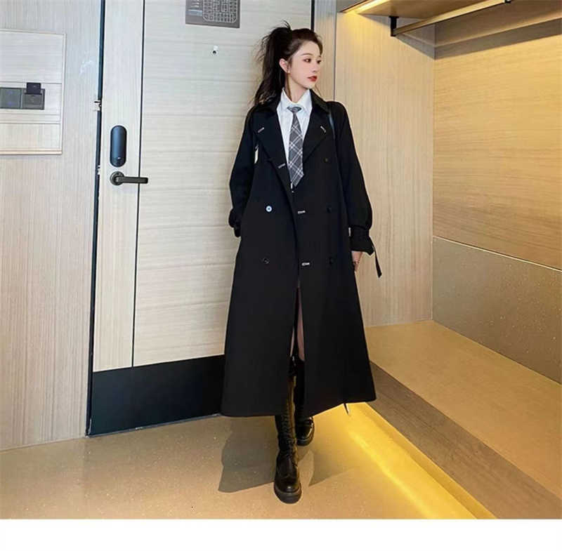 End 2025 Black Trench High Coat British Long Medium Long Spring And Autumn New Style Short Hepburn Coat D260909