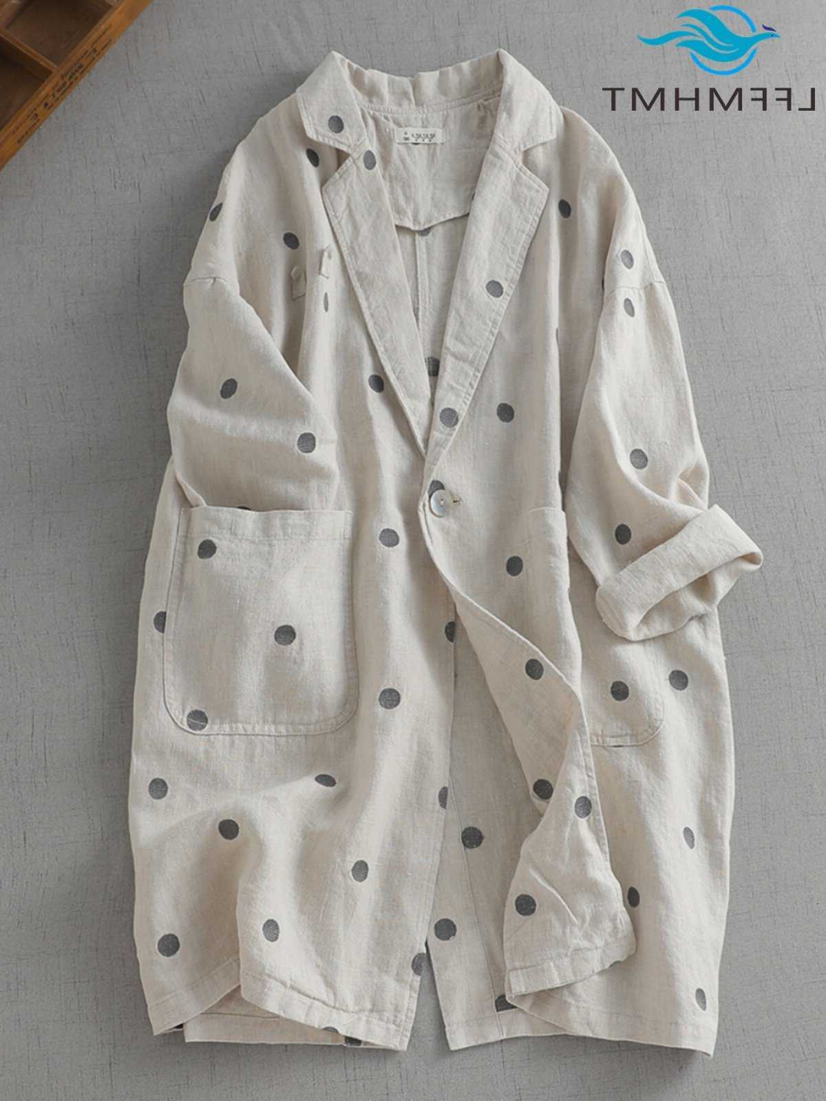 Casual Women's Polka Dot Print Blazer Spring Autumn Fashion Loose Casual Mid-long All Match Cardigan Female Trench Coats D260909