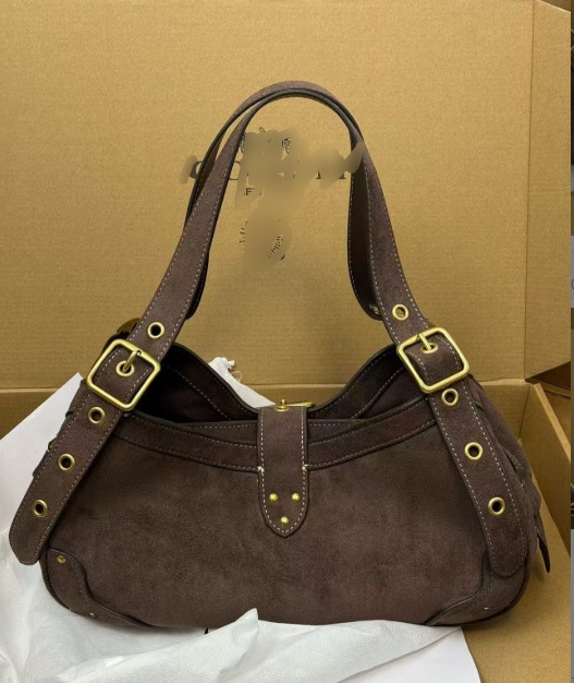 31cm New Motorcycle Bag, Double-breasted Belt Buckle Shoulder Bag, Stylish and Simple Handbag, Soft Surface Women's Handbag