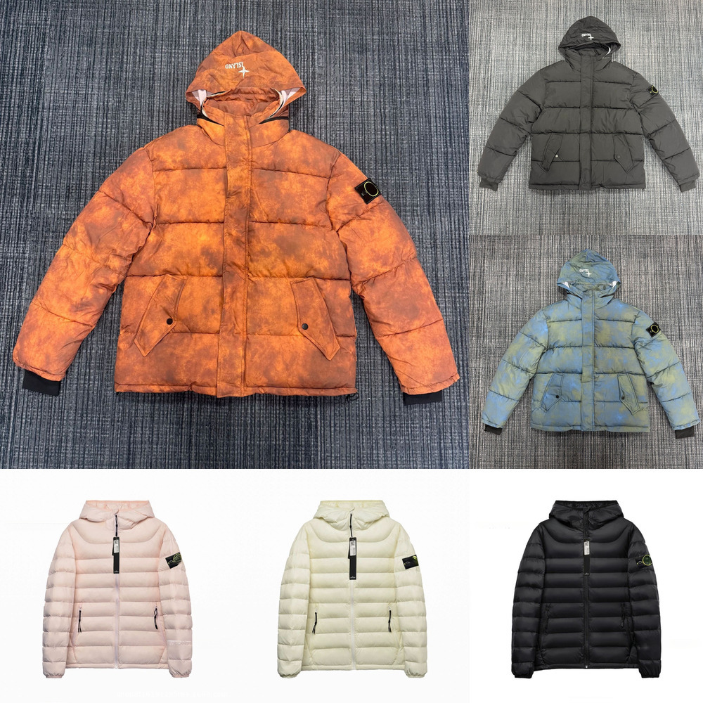 Designer Unisex Puffer Jacket Woven Patch Sleeve Hooded Coat Lightweight Windproof Winter Warm Outerwear
