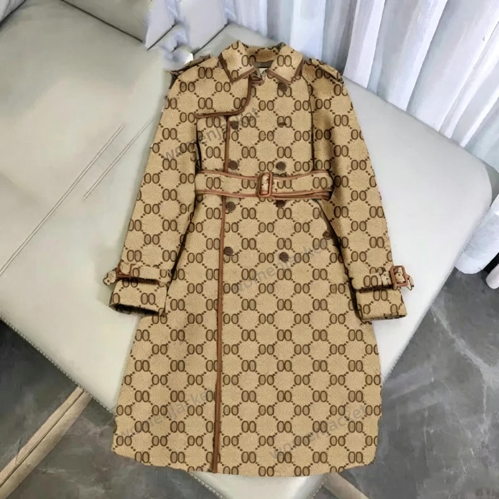 Autumn womens trench coats designer luxury Women Windbreaker jacquard letter jacket Loose Belt wind Coat Female Casual Patchwork Long Trenchs