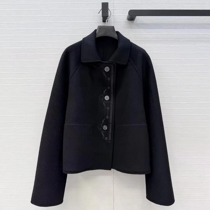 Women's Wool 2026 Fall Winter Retro Totem Embroidery Double sided Woolen Coat Women Lapel Long Sleeve Single Breasted Elegant Chic Jacket 0a