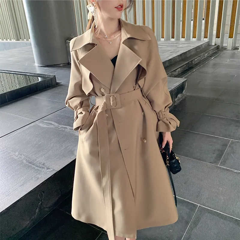 Ladies Belted Trench Women Office New Lapel Long Sleeve Loose Fit Windbreaker Fashion Tide Spring Autumn 2025 D260909