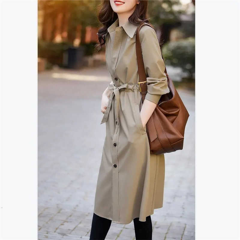 Coat Women's Drooping Dress Windbreaker Mid length 2025 New Spring and Autumn Versatile Korean Edition Simple Casual Coat Female D260909