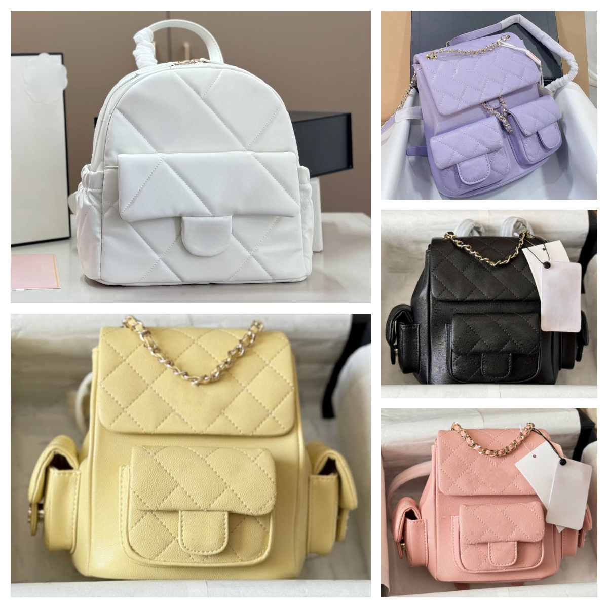 Designer Mini Backpack for Women Caviar Leather sac a dos luxe Chain Crossbody Bag College Fashion Lady Mini Bookbag School Bag Cute Girls Small Bac