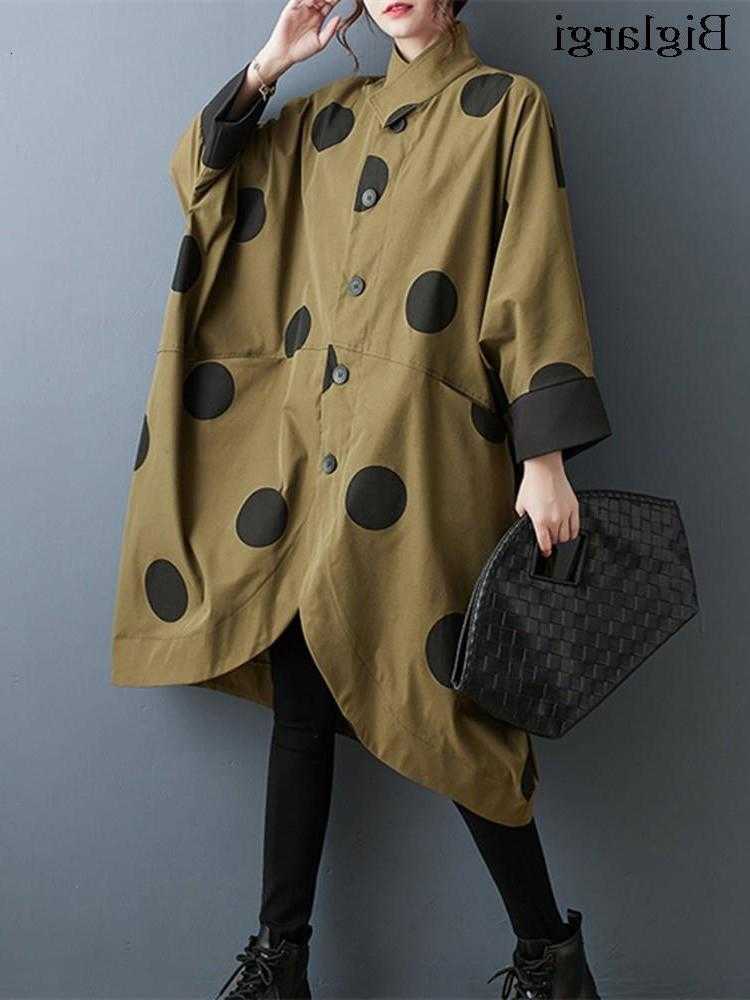 Coat Oversized Polka Dot Trench Women Vintage Autumn Loose Ladies Outwear Casual Trench Coats Fashion Woman Long Coat D260909
