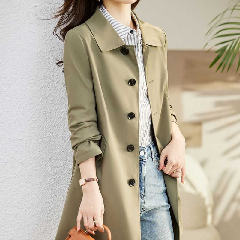 Turn-down Spring Autumn Collar Fashion Long Sleeve Solid Trench Women's Clothing Korean Button Simplicity Trend All-match Tops D260909