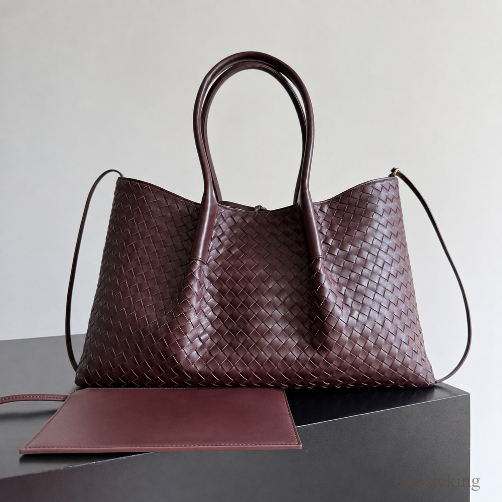 Designer Bag Woven Tote Series Smooth Leather Handbag Double Top Handle With Detachable Small Pouch For Dating Travel Dinner Party