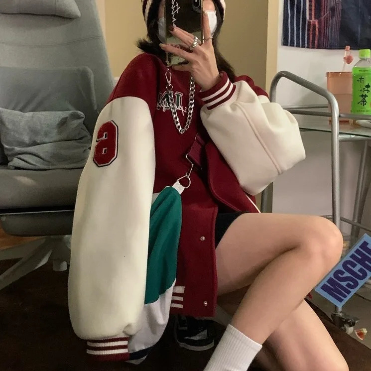 Autumn and Winter Embroidery Version of Loose Lazy Classic Baseball Uniform Padded and Thickened Letters Embroidery Jacket Tops 260909
