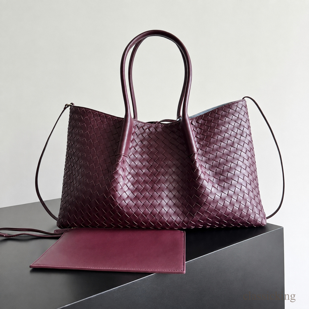 Designer Bag Intrecciato Woven Tote Series Smooth Leather Handbag Long Top Handle With Detachable Pouch For Dating Travel Dinner Party