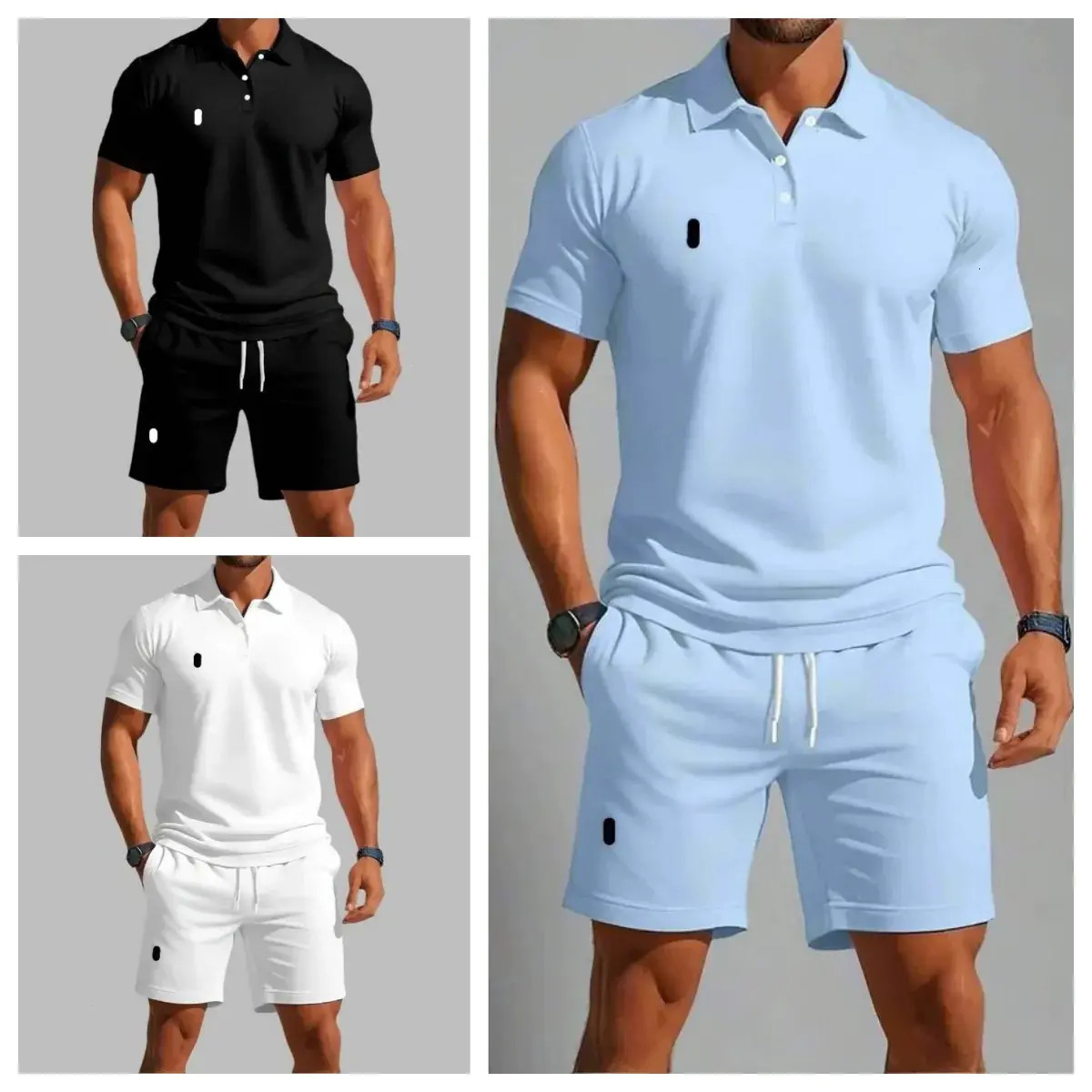Men Tracksuit Men's Designer Pony Logo swear set Tracksuit Short Sleeve Polo Shirts Drawstring Shorts Set Casual Solid Comfort 2 Piece Outfits