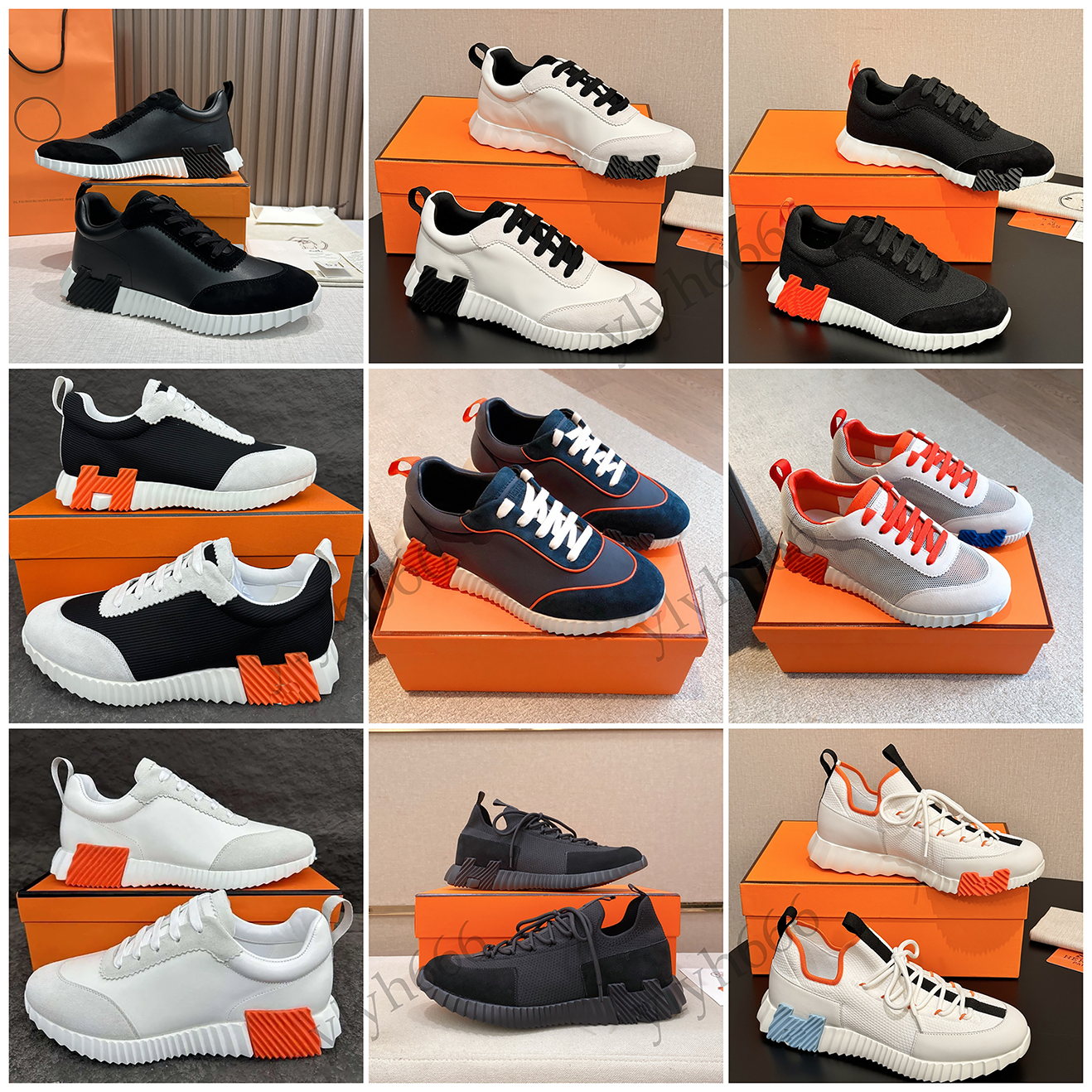 Top Quality Bouncing Sneakers H Designer Suede Mesh Casual Shoes Men Women Breathable Running Trainers Non-Slip Rubber Sole Unisex Luxury Sneakers S