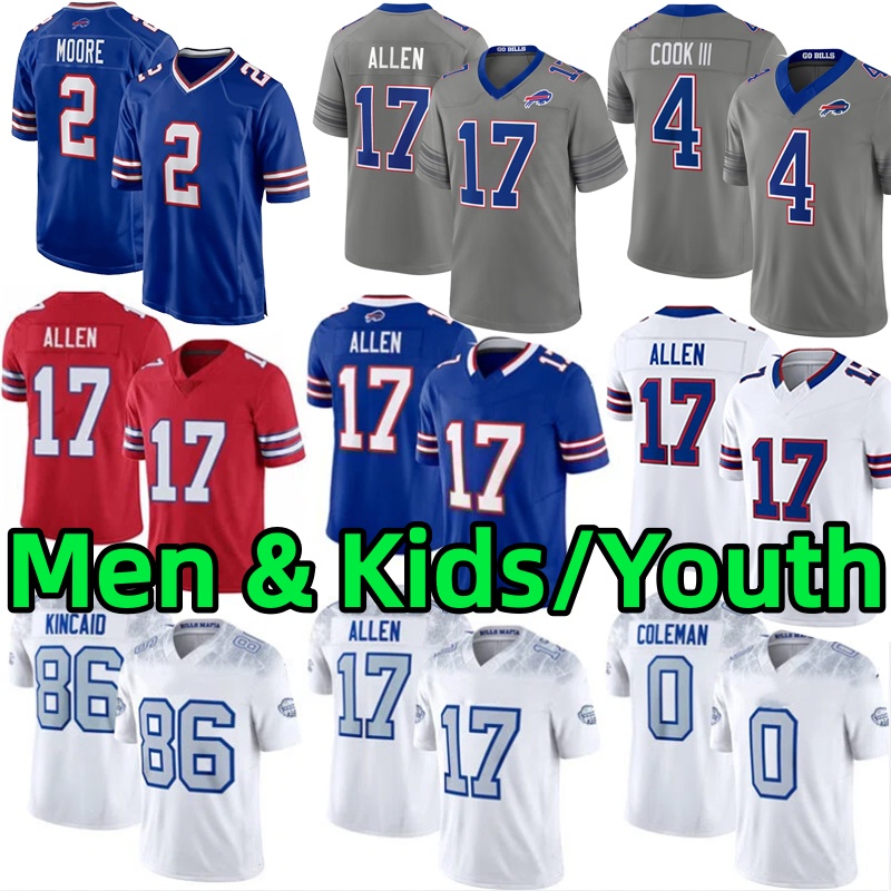 Men Youth Kids Josh Allen Jersey Football Jerseys James Cook III D.J. Moore Dalton Kincaid Keon Coleman Bill Jersey Stitched