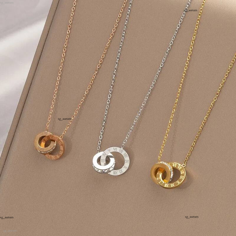 Brand Designer Jewelry Steel Non Fading Roman Letter Necklace For Women Light Luxury Niche Design High End Interlocking Zircon Clavicle Chain