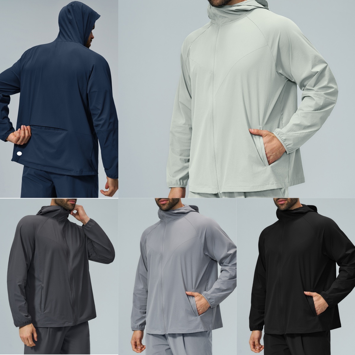 L6544-UU Men's Fashion Loose Yoga Jacket Outdoor Sports Hiking Waterproof Hooded Jacket Quick-drying Waterproof Splash-proof Outdoor Sports Zip