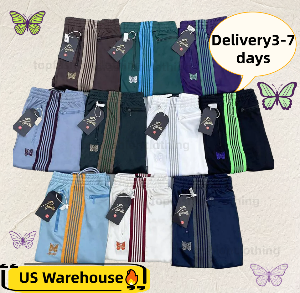 2026 Men's Needles Pants 48 Colors Designer Fashion Pants Side Stripe 1:1 Oversized Clothing Wide Women Men Embroidered Butterfly Track Poly Ca