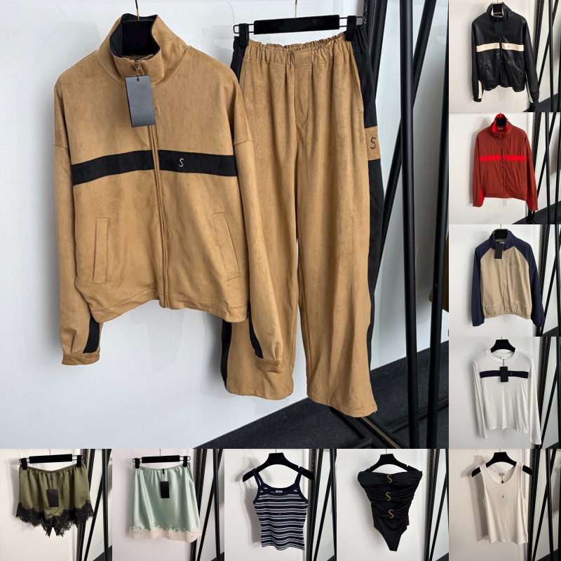 Women Stand Collar Track Jackets Luxury Vintage Faux Leather Coat Brand Letter Embroidered Tank Tops Street Style Outerwear