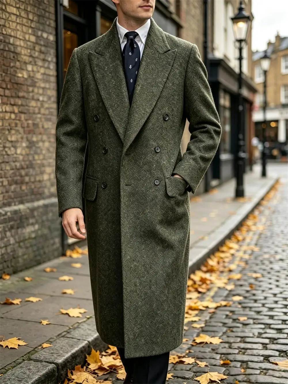 Winter Autumn Classic Herringbone Retro Man Long Coat Woolen Blend Simple Style Slim Fit Leisure Versatile Business 260902