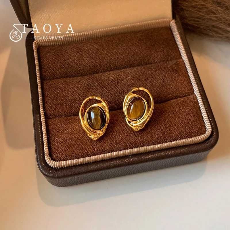 Vintage Natural Tiger's Eye Stone Plated 18K Gold Stud Earrings Trendy Autumn/Winter Jewelry cessory for Women New Design 2026 M260922
