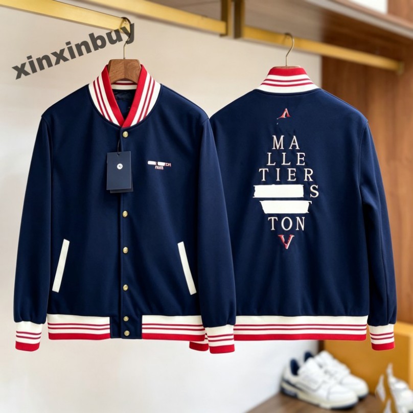 Men's Embroidered lettering baseball Jacket Pocket Lapel Collar Workwear letters Casual Streetwear Outer Coat white black blue red xinxinbuy S-