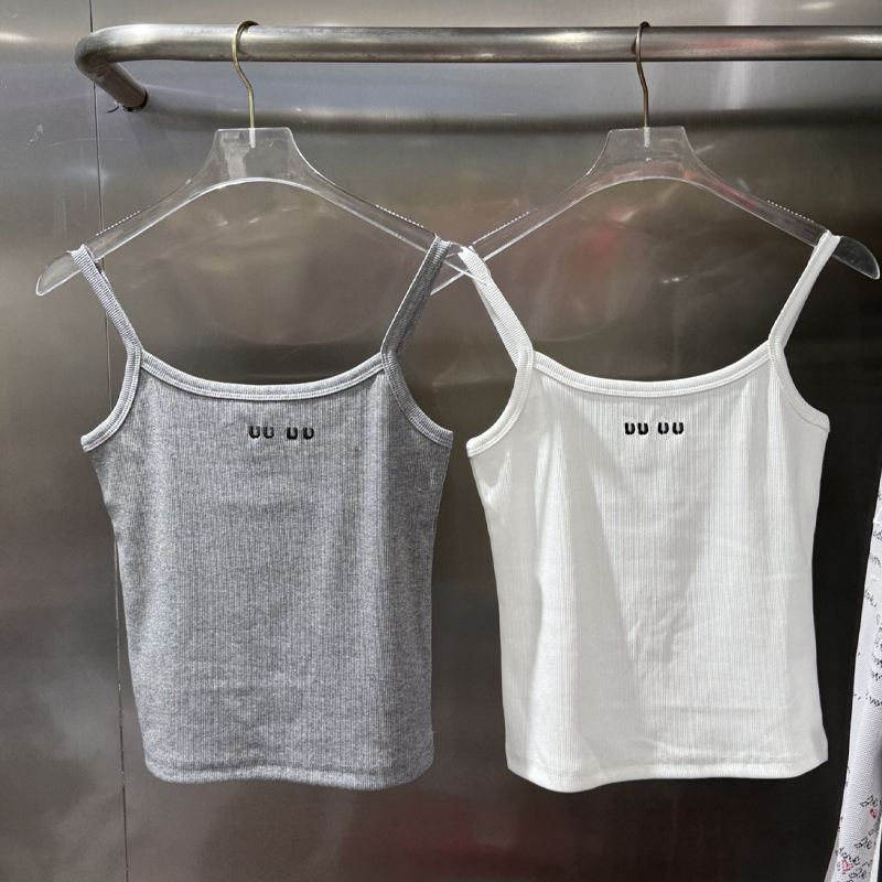 Summer Women Slim Fit Vest Designer Embroidered Camisole Sexy Crop Tops Luxury Daily Sports Breathable Versatile Knitted Tank
