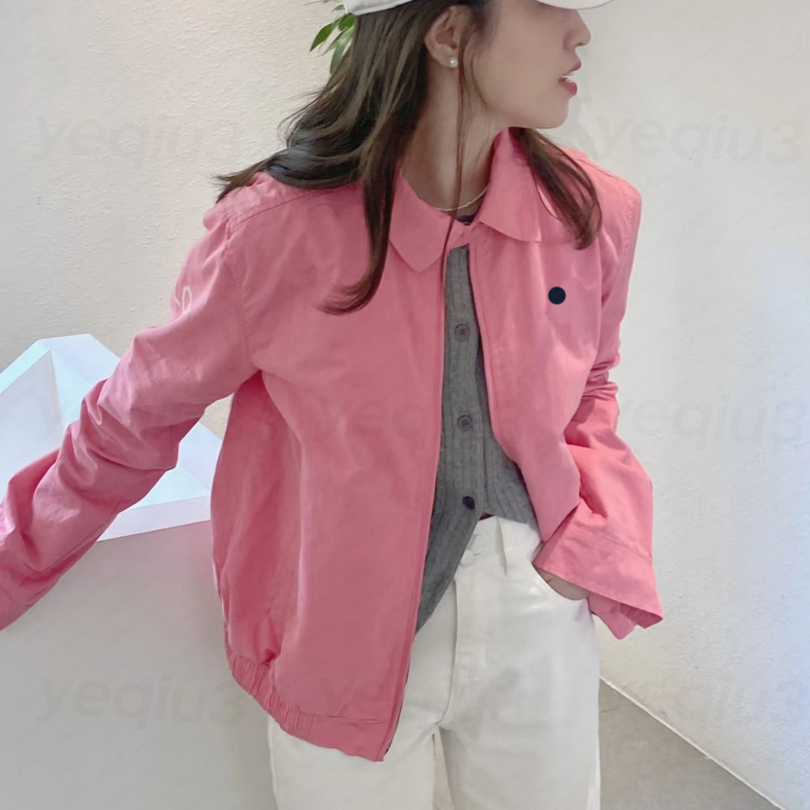 Womens cropped Jacket Preppy Style Fall Winter Cotton Casual Outerwear pony embroidery Jacket