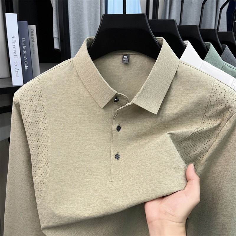 Designer export high volume sales: men's long sleeved polo shirt breathable business casual style solid color suitable for dads 38