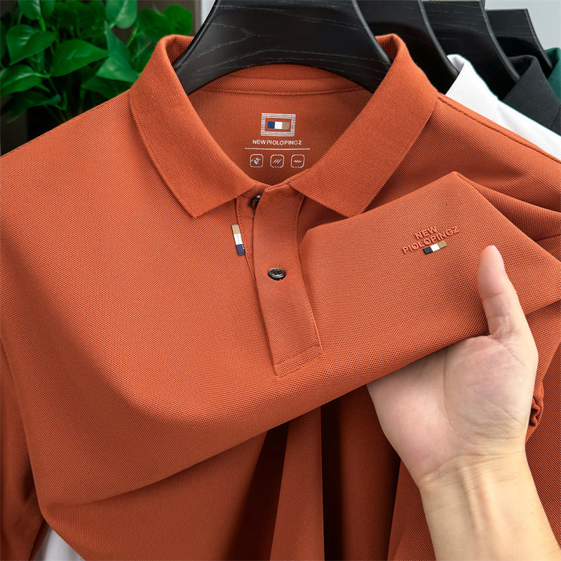 Designer wholesale of men's long sleeved polo shirts new spring/autumn styles business casual solid color with a collar 7c