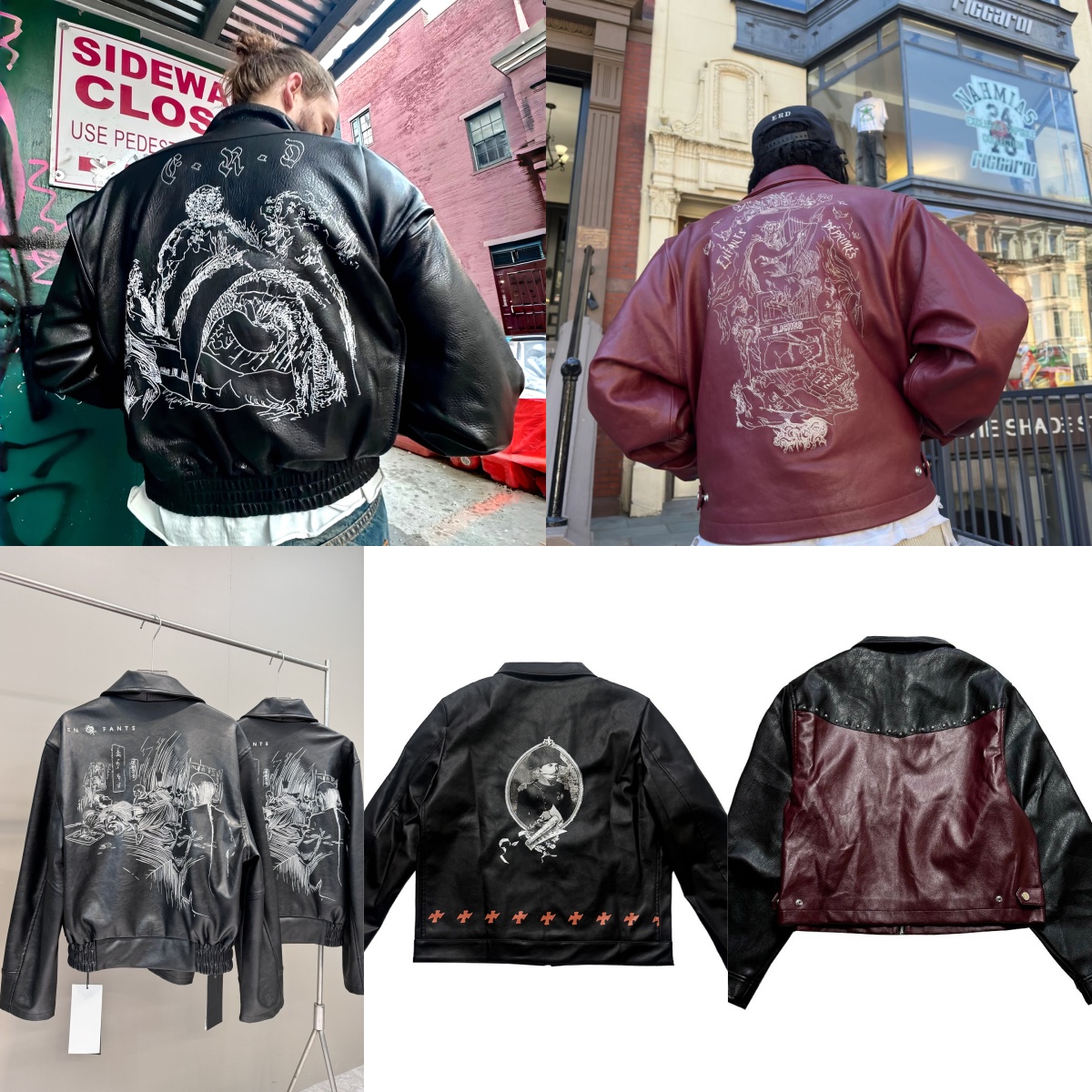 Designer vintage en détresse brodé veste en simili cuir gothique streetwear rivet patchwork manteau unisexe surdimensionné veste dos broderie usa
