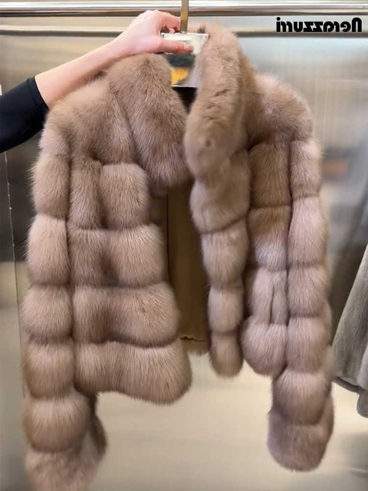 Hairy Nerazzurri Short Autumn Winter Soft Thick Warm Faux Sable Fur Coat Women Stand Collar Striped Fluffy Jacket H260910
