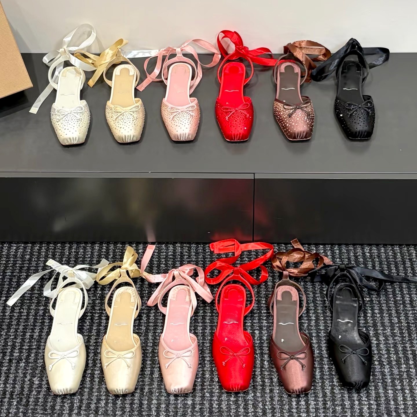 Fashion Mary Jane Flat Dress Shoes Top quality Designer sandal Summer Satin Bow luxurys Black red Ballet flats Sexy Wedding travel Women Party Ankle