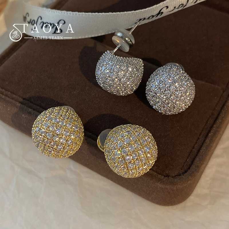 Light Luxury Semi-Circular Metal Earrings With Micro-set Zirconia A Sparkling Jewelry cessory Pretty For Women's Party Style M260922
