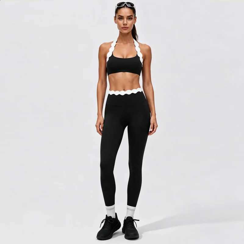 Shell Lace Halter Neck Bra Tight Quick-Dry Sports Backless Color-Block Slim Fit Workout Pants Solid Color Summer Yoga Outfit Set Q260910