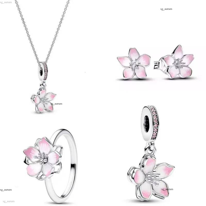 doux rose fleur de cerisier argent abeille designer pendentif collier anneaux boucles d'oreilles jaune diamant cristal charme colliers ras du cou