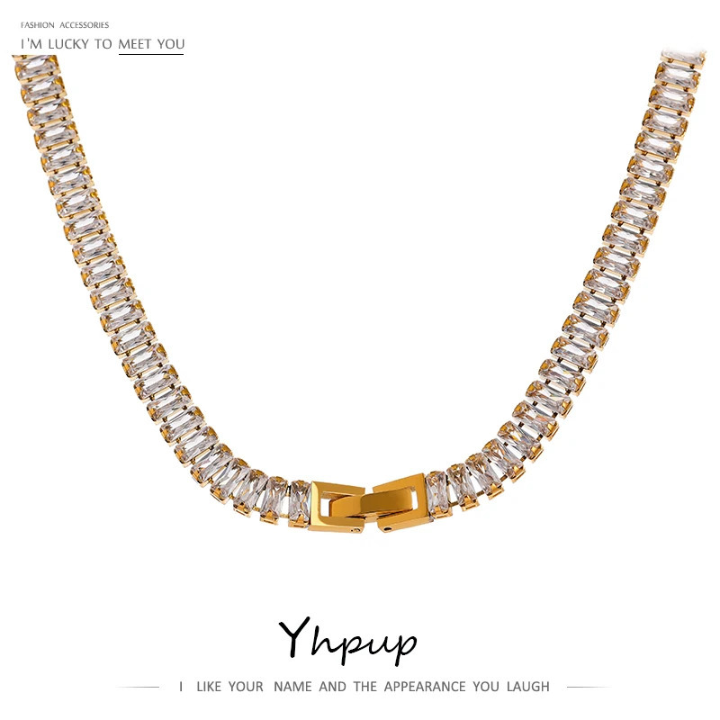 Yhpup 316L Stainless Steel Necklace y Shiny Cubic Zirconia Fashion Jewelry for Women Wedding Gift 260909
