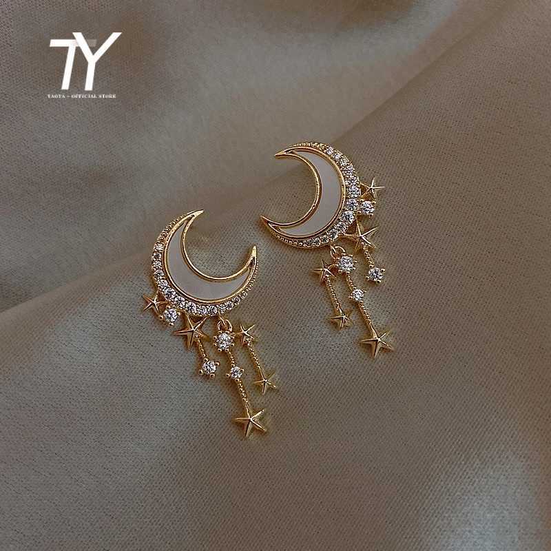 High Sense Zircon Classic Star Moon Gold Color Earrings Korea Elegant For Women Jewelry Fashion 2026 New Earrings Party Earrings M260922